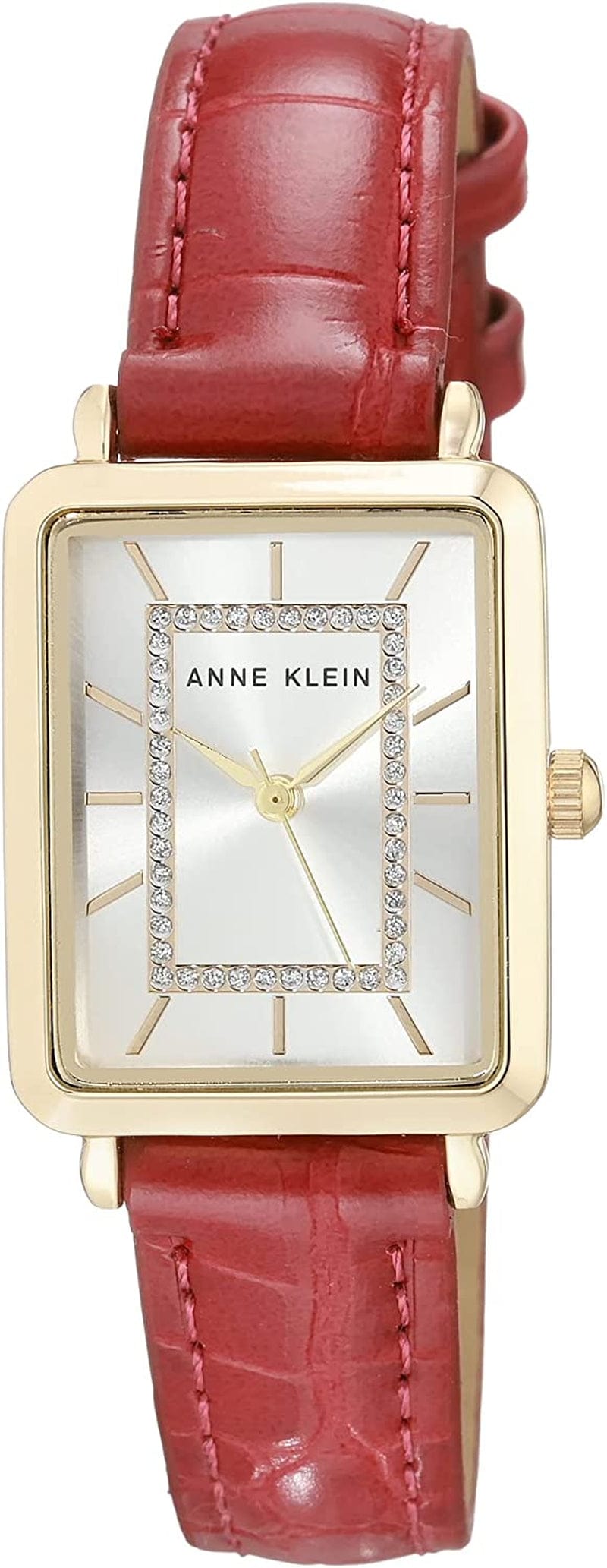 Women'S Glitter Accented Croco-Grain Strap Watch, AK/3820 Red/Gold