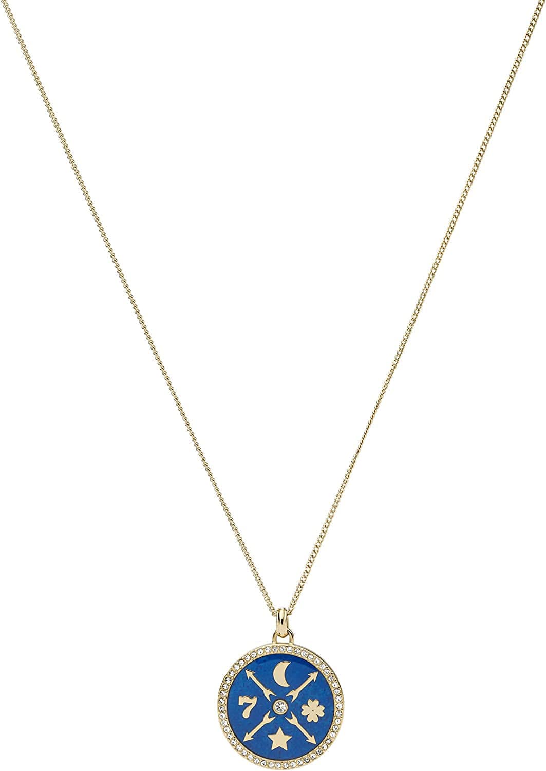 Women'S Gold-Tone Stainless Steel Pendant Chain Necklace Gold Blue Fortunes