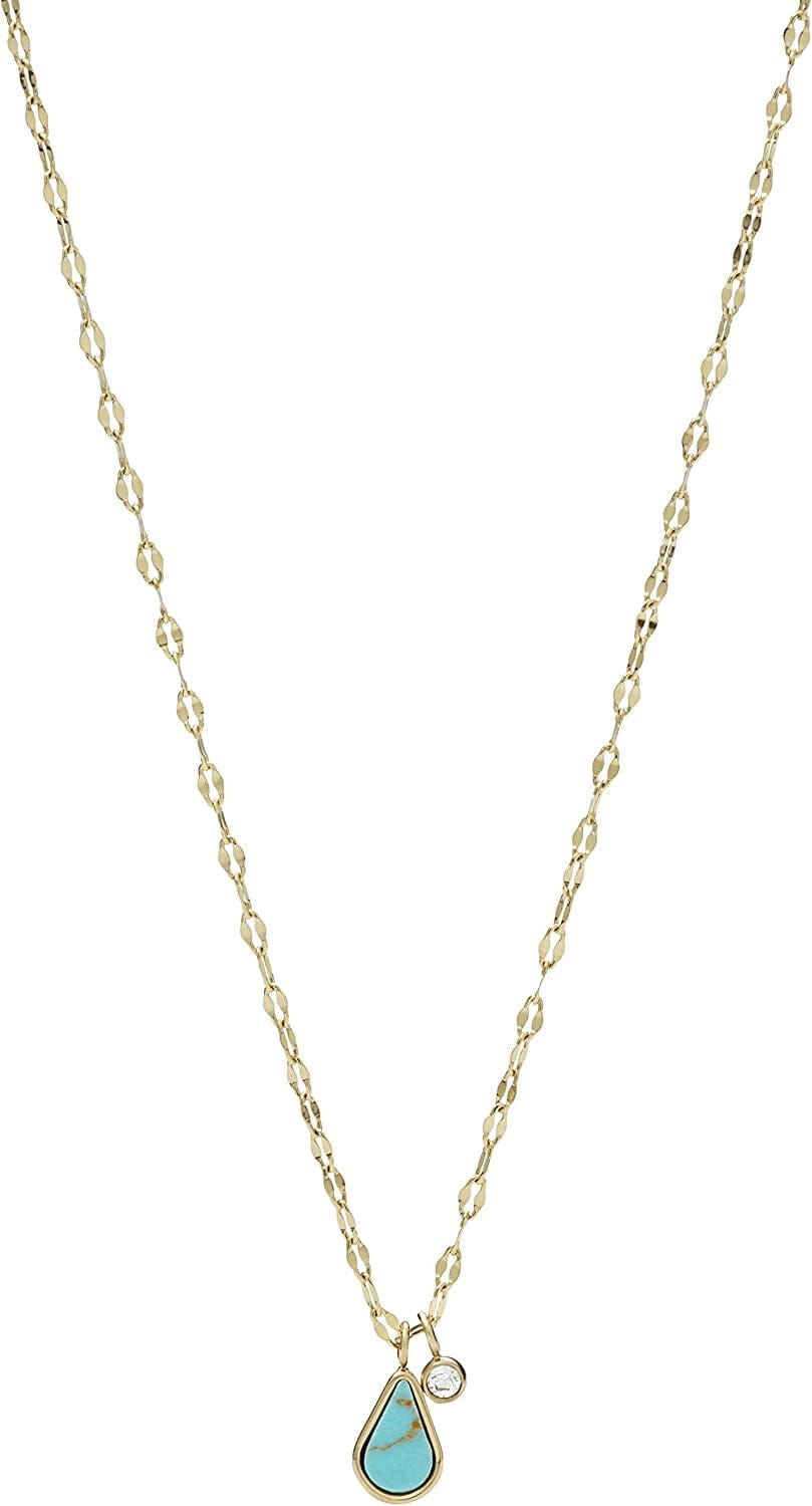 Women'S Gold-Tone Stainless Steel Pendant Chain Necklace Gold Turquoise Glitz