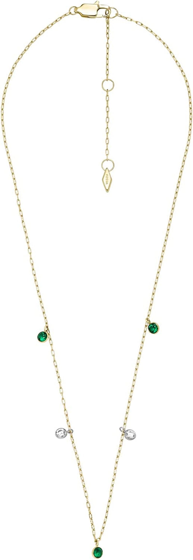 Women'S Gold-Tone Stainless Steel Pendant Chain Necklace Gold/Green