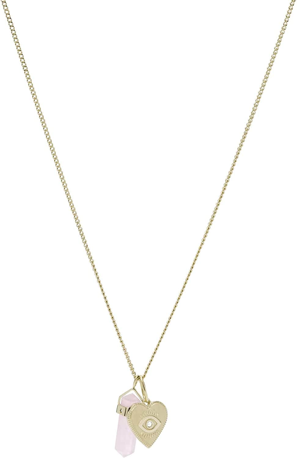 Women'S Gold-Tone Stainless Steel Pendant Chain Necklace Gold Heart Pink Crystal