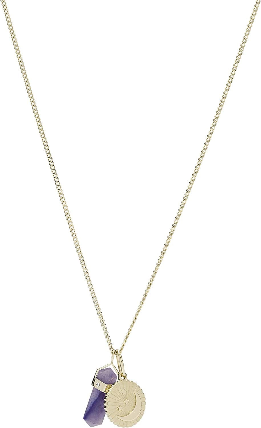 Women'S Gold-Tone Stainless Steel Pendant Chain Necklace Gold Moon Blue Crystal