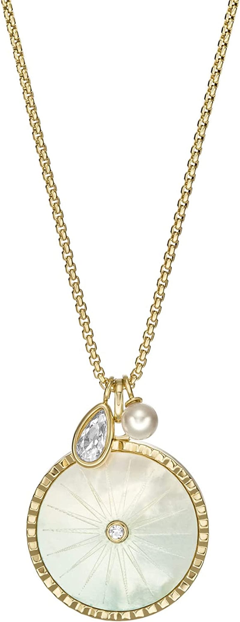 Women'S Gold-Tone Stainless Steel Pendant Chain Necklace Gold/Blue Pendant