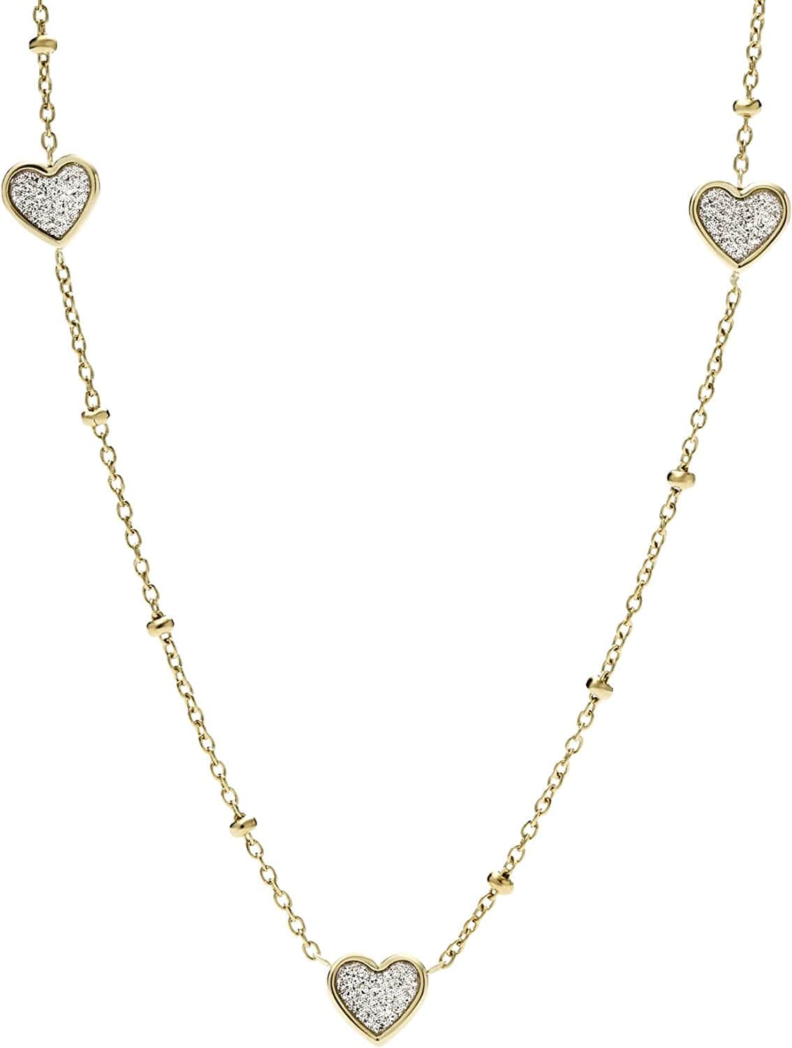 Women'S Gold-Tone Stainless Steel Pendant Chain Necklace Gold Glitz Three Hearts