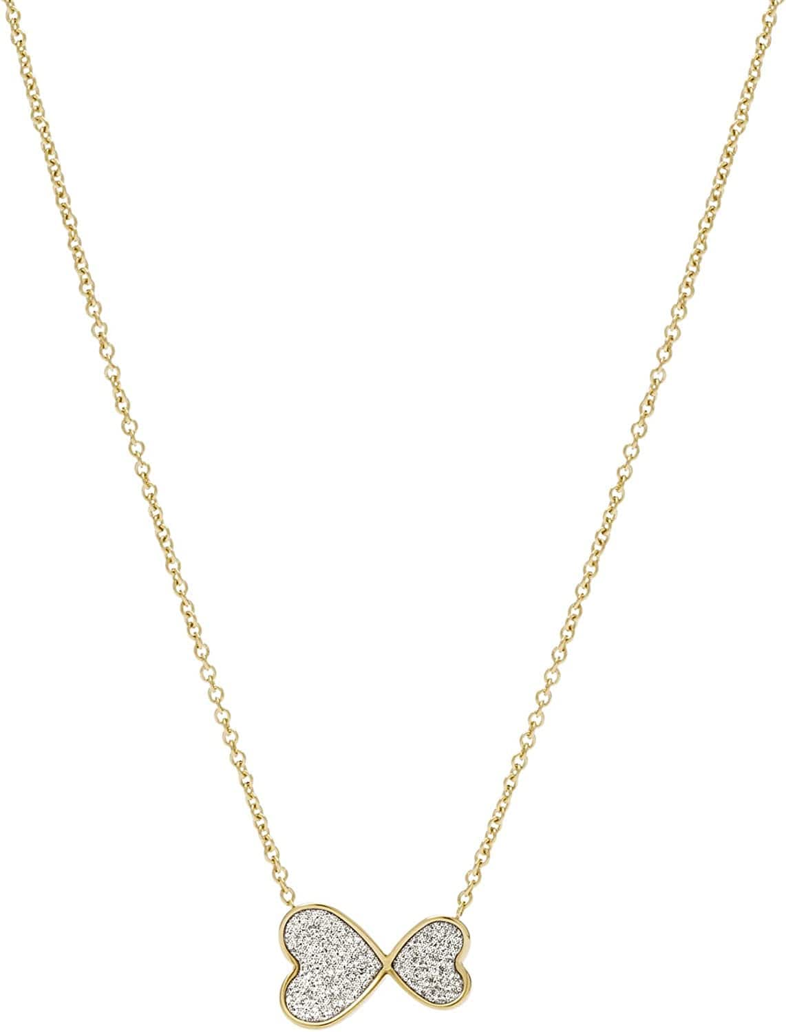 Women'S Gold-Tone Stainless Steel Pendant Chain Necklace Gold Double Heart
