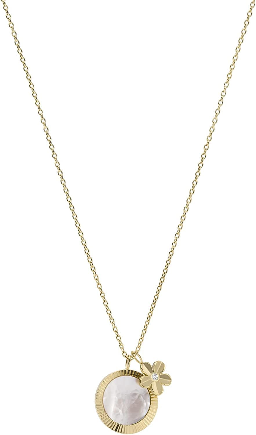 Women'S Gold-Tone Stainless Steel Pendant Chain Necklace Gold/MOP Vintage Flower