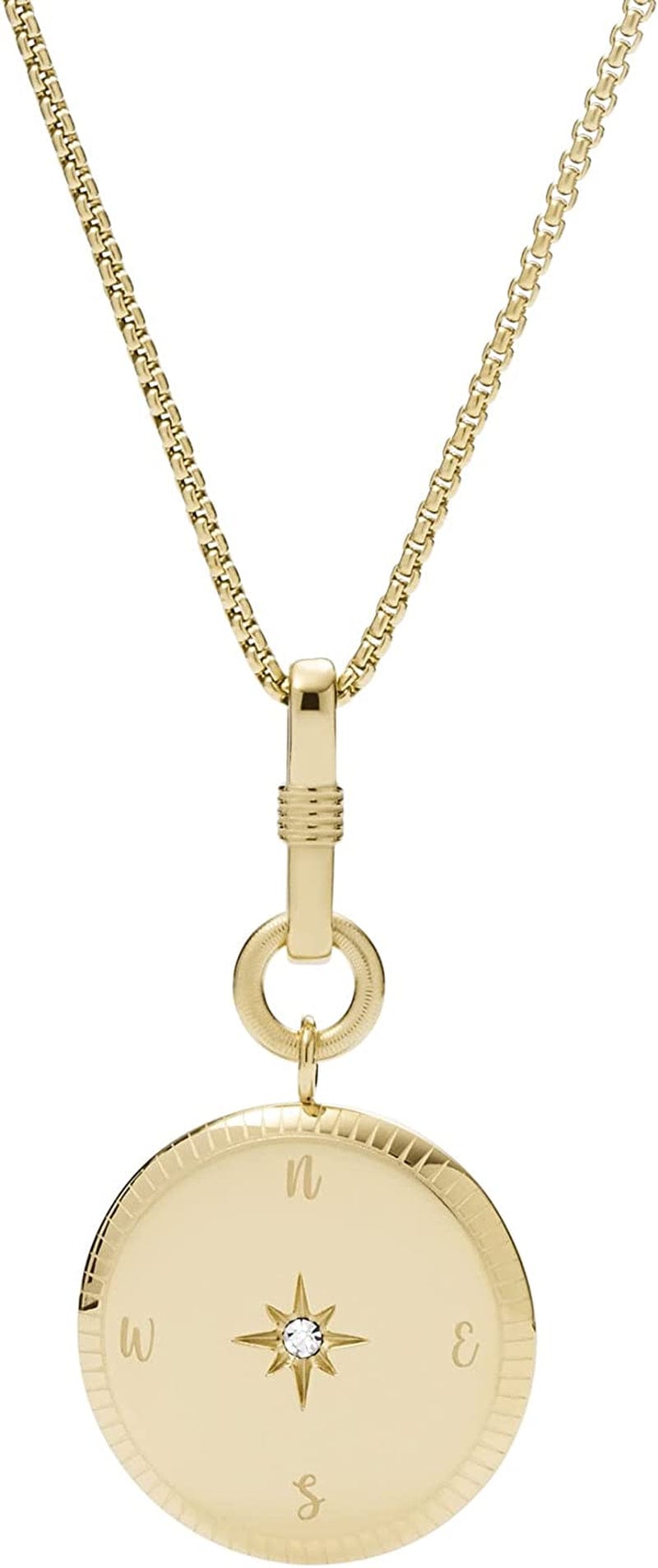 Women'S Gold-Tone Stainless Steel Pendant Chain Necklace Gold Compass Pendant