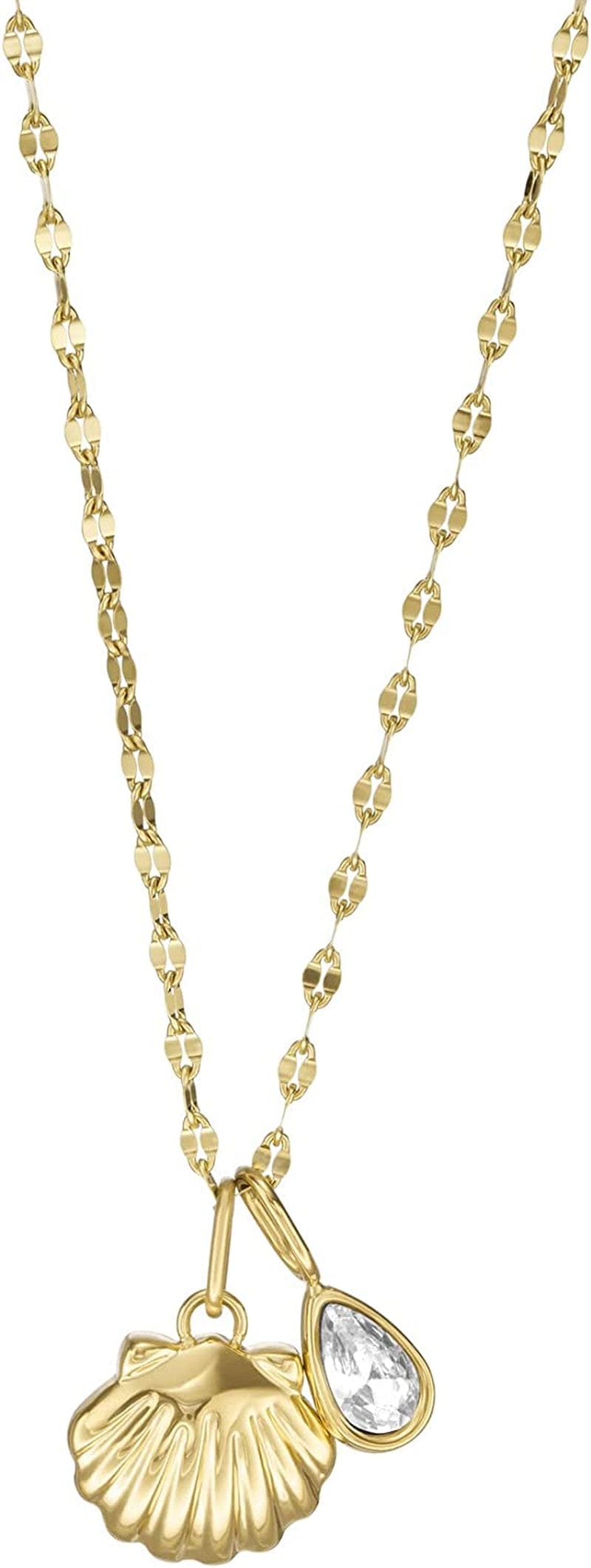 Women'S Gold-Tone Stainless Steel Pendant Chain Necklace Gold Shell