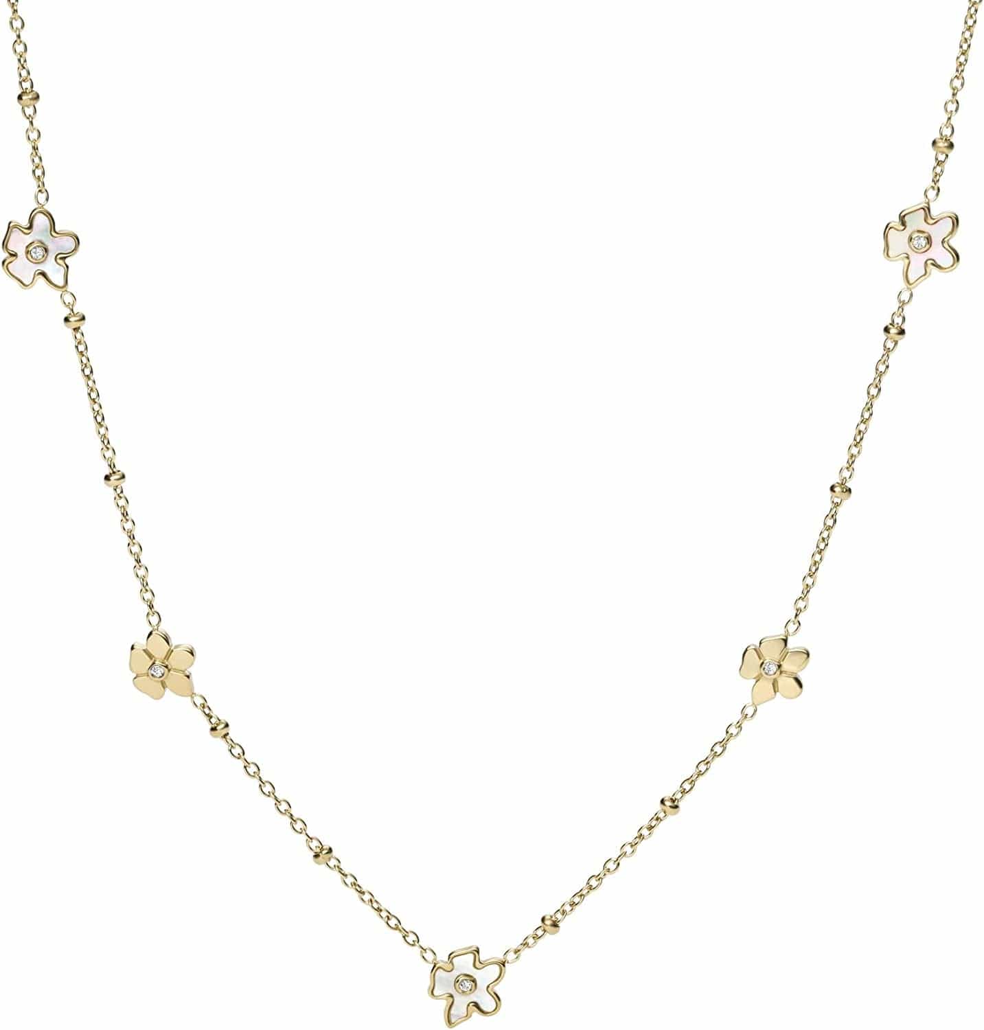 Women'S Gold-Tone Stainless Steel Pendant Chain Necklace Gold Vintage Flower