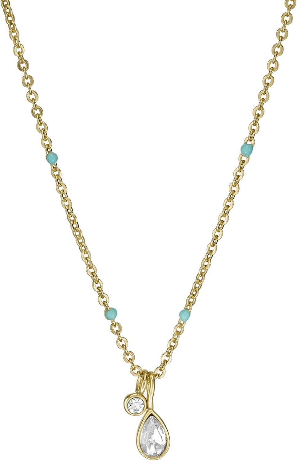 Women'S Gold-Tone Stainless Steel Pendant Chain Necklace Gold/Sky Blue Enamel