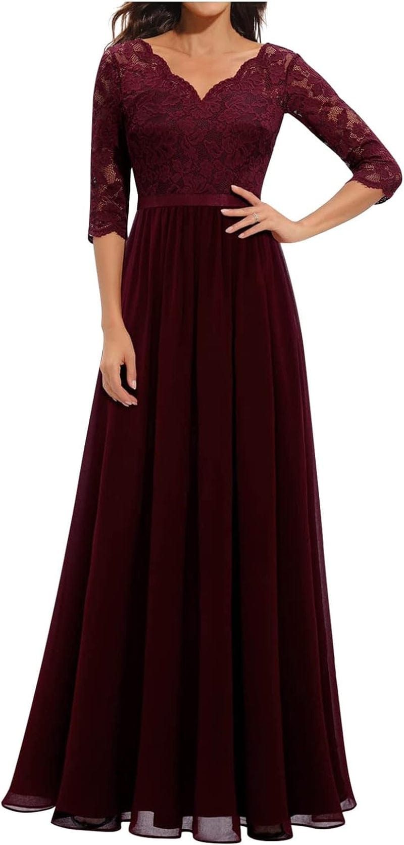 Women'S Homecoming Dresses Temperament Long Sleeve Casual Lace Stitching Solid Color Fall Dress, S-XL Wine / Large