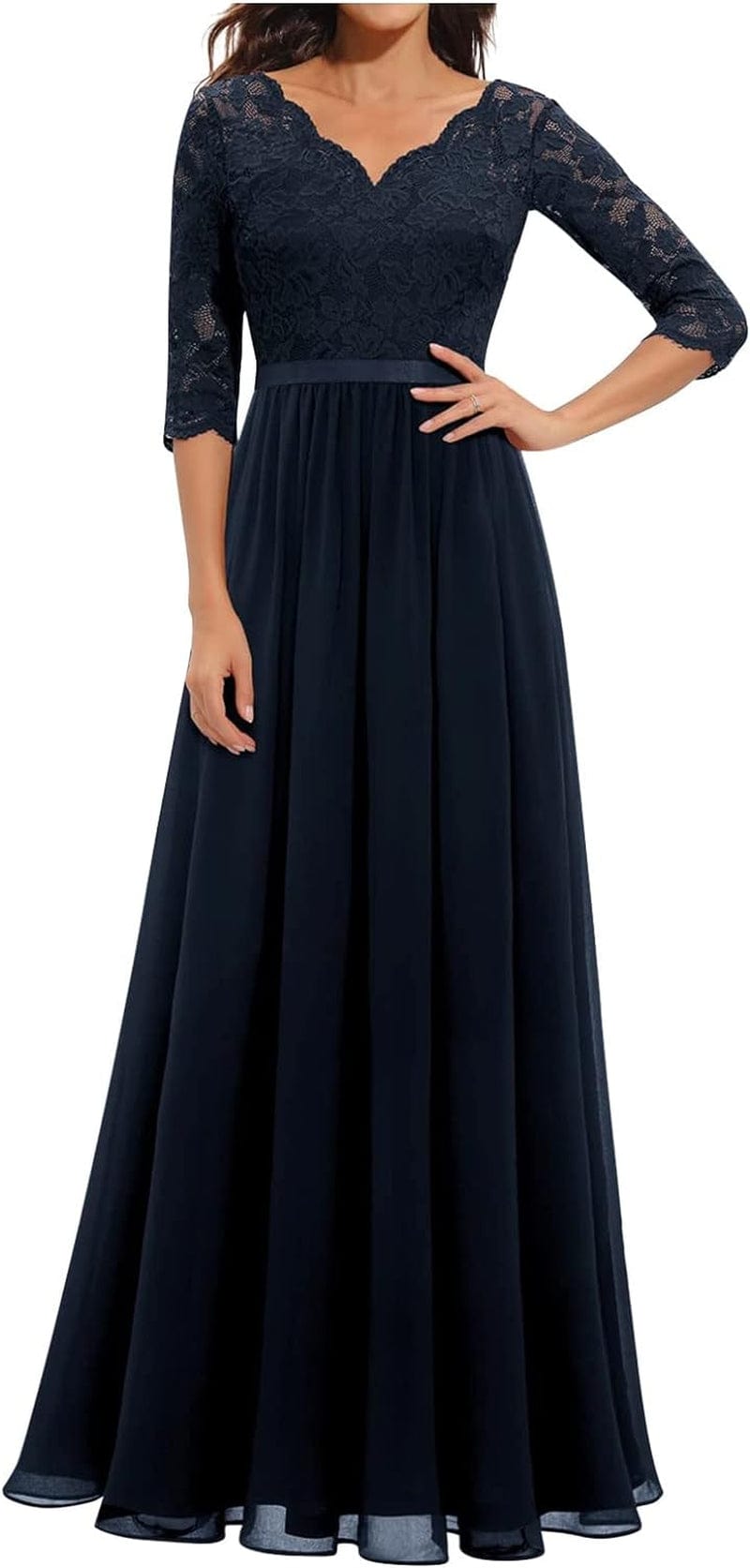 Women'S Homecoming Dresses Temperament Long Sleeve Casual Lace Stitching Solid Color Fall Dress, S-XL Navy / Small