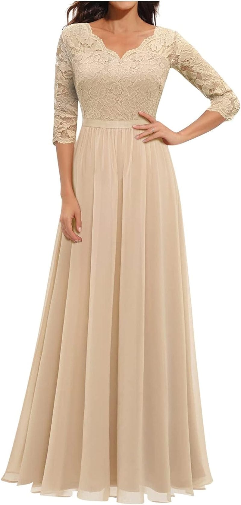 Women'S Homecoming Dresses Temperament Long Sleeve Casual Lace Stitching Solid Color Fall Dress, S-XL Beige / Medium