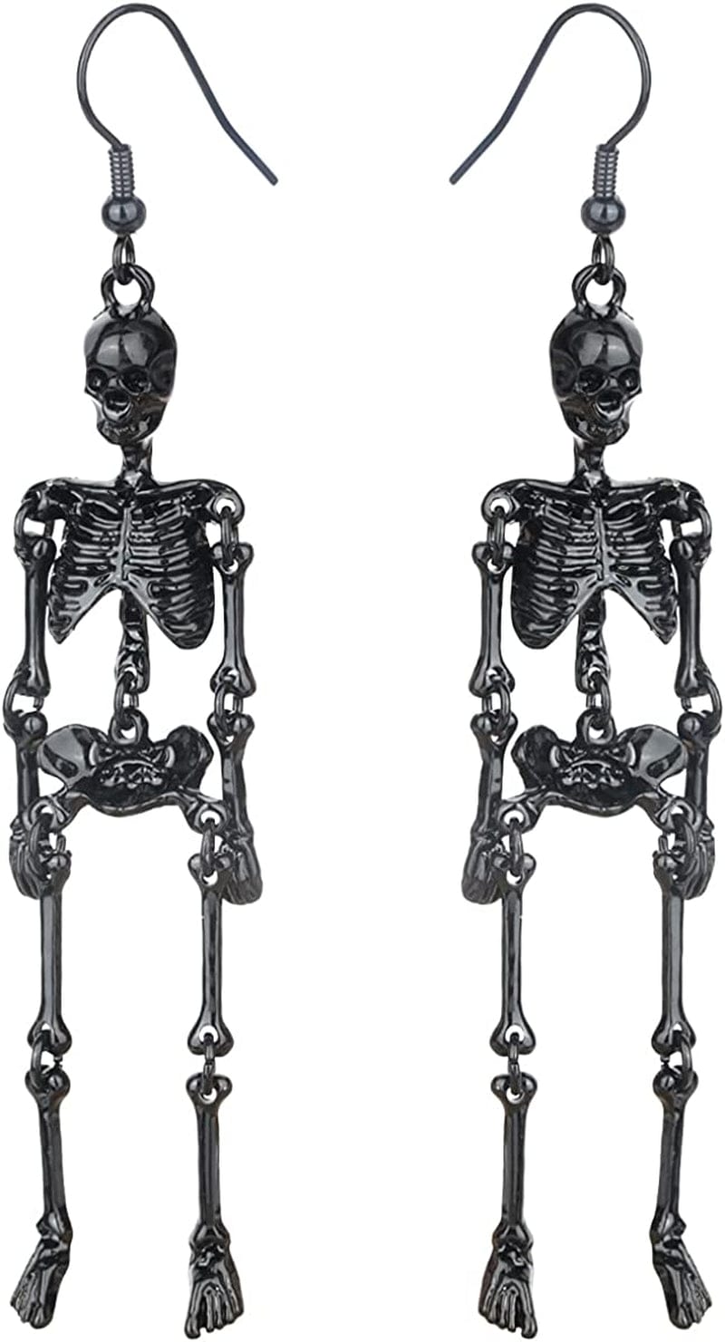 Women'S Jointed Skeleton Dangle Long Earrings - 3-1/2 Inch - Ultra Light - Lead & Nickle Free - Halloween Costume Accessories Black