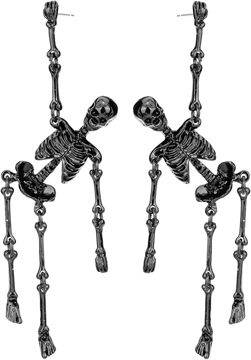 Women'S Jointed Skeleton Dangle Long Earrings - 3-1/2 Inch - Ultra Light - Lead & Nickle Free - Halloween Costume Accessories Post black