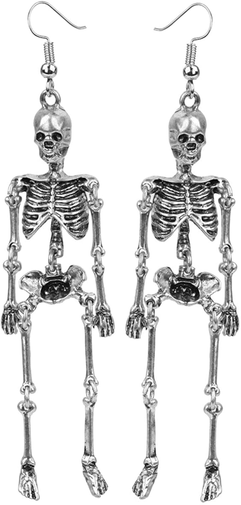 Women'S Jointed Skeleton Dangle Long Earrings - 3-1/2 Inch - Ultra Light - Lead & Nickle Free - Halloween Costume Accessories Silver