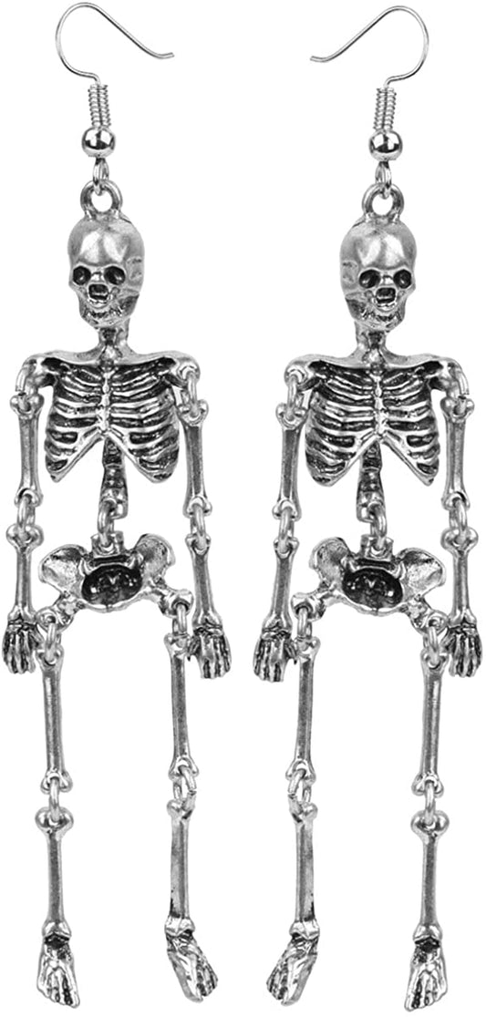 Women'S Jointed Skeleton Dangle Long Earrings - 3-1/2 Inch - Ultra Light - Lead & Nickle Free - Halloween Costume Accessories Silver
