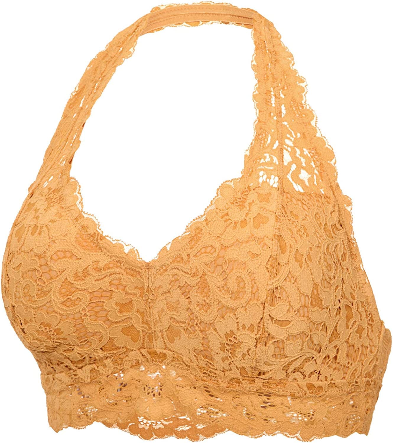 Women'S Lace Bralette Halter High Neck Wireless Bra Plunge Lightly Padded Top