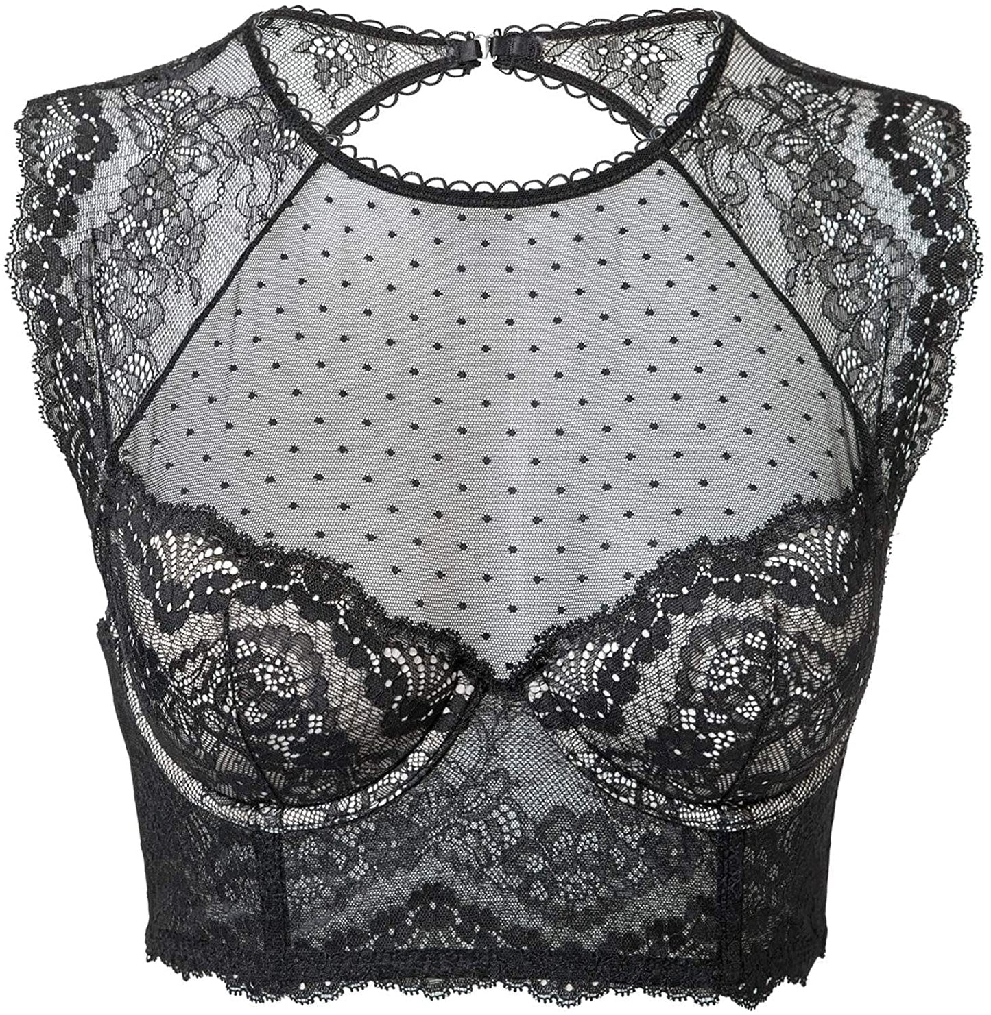 Women'S Lace Corset Top Sexy Bralette Bustier Bra Underwire plus Size Crop Top Black / 38DD