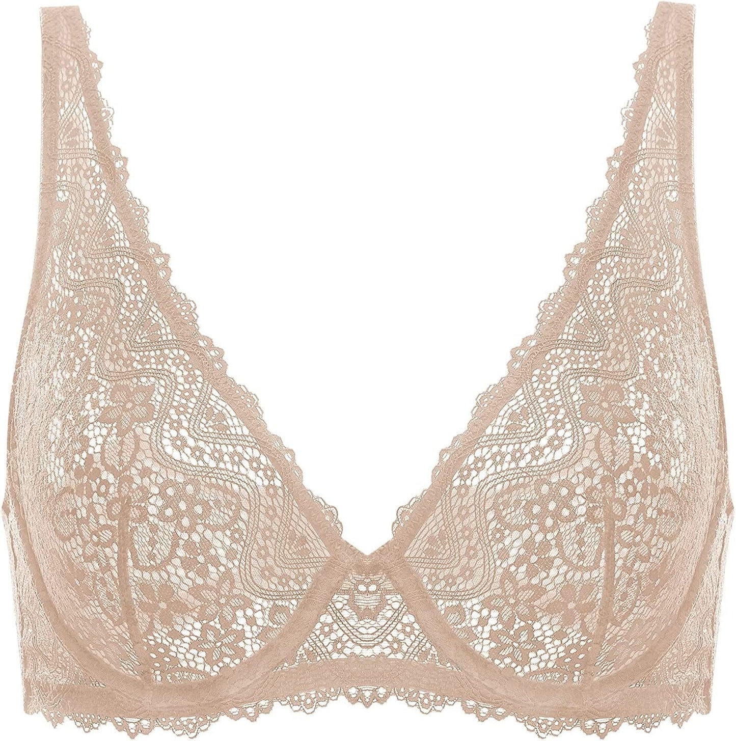 Women'S Lace Plunge Bra Sexy Underwire Bralette plus Size See through Unlined Bras
