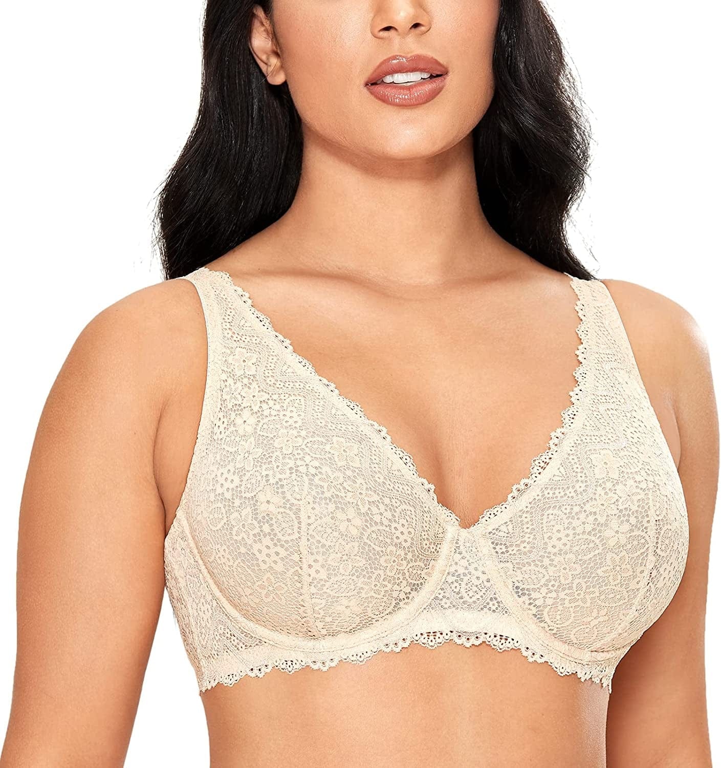 Women'S Lace Plunge Bra Sexy Underwire Bralette plus Size See through Unlined Bras