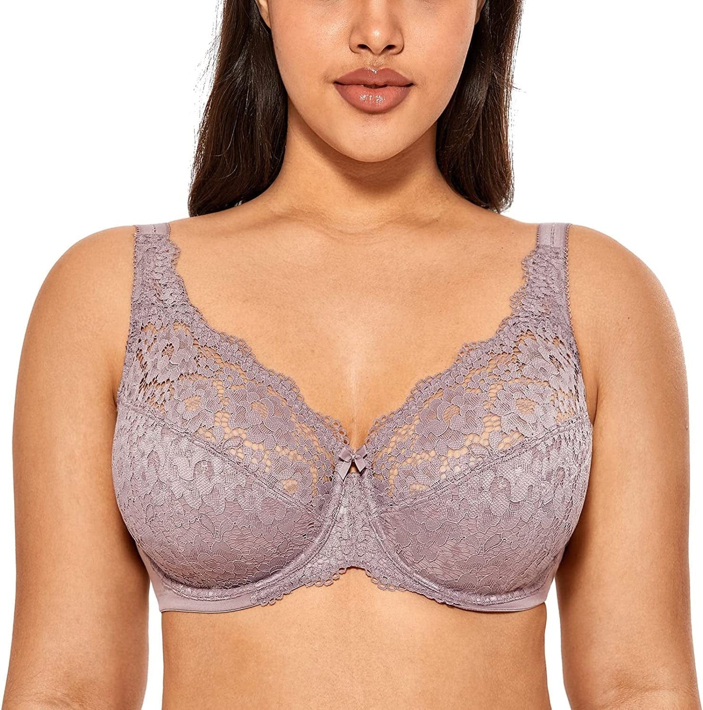 Women'S Lace plus Size Bra Underwire Support Full Coverage Unlined Cotton Bras Warm Iris / 40B