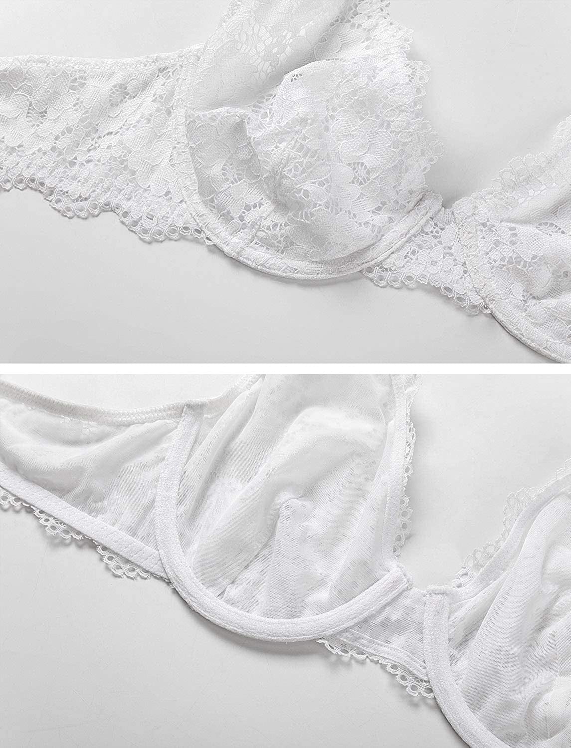 Women'S Lace Unlined Plunge Bra Underwire Bralette plus Size Sheer Full Coverage Bras