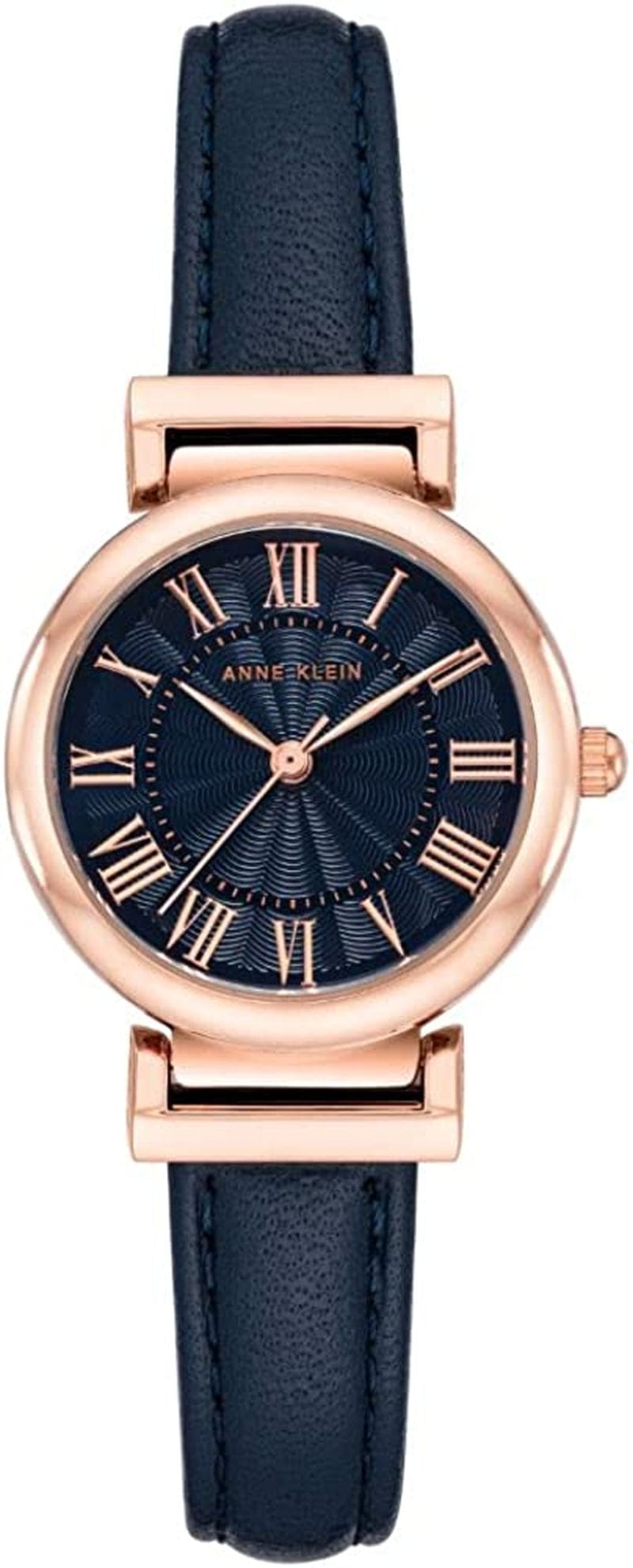 Women'S Leather Strap Watch Navy&Rose Gold-Tone