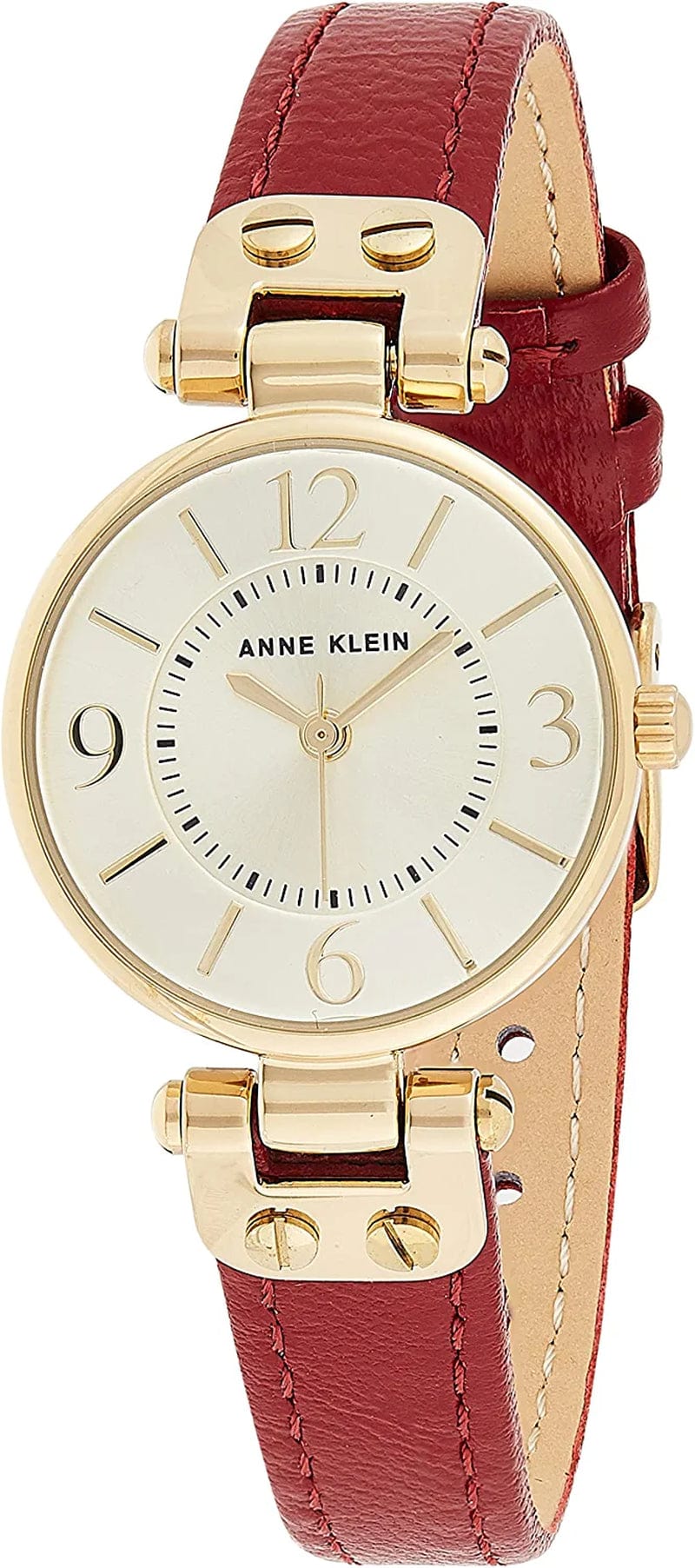 Women'S Leather Strap Watch Red/Gold