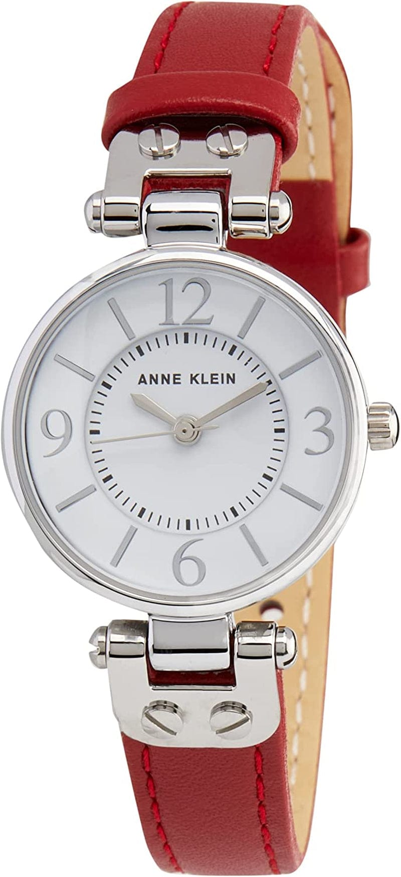 Women'S Leather Strap Watch Red/Silver