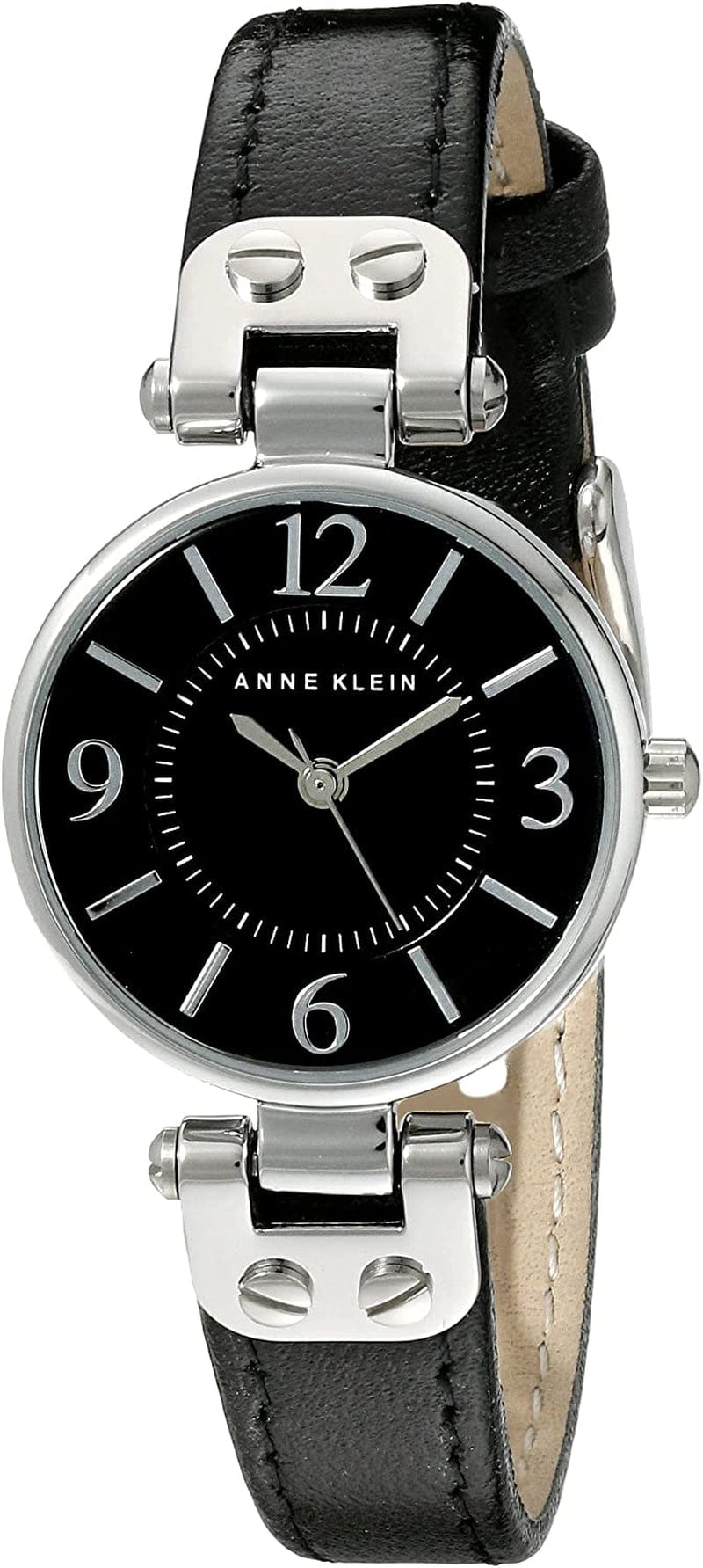 Women'S Leather Strap Watch Black/Silver
