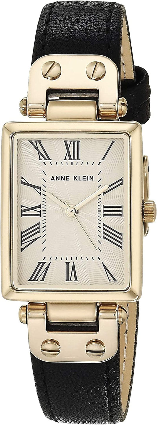 Women'S Leather Strap Watch, AK/3752 Black/Gold