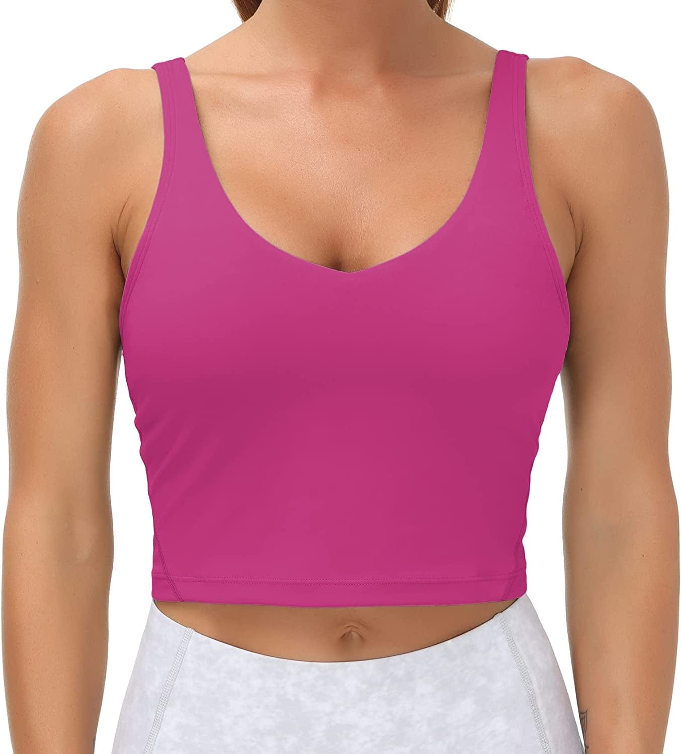 Women’S Longline Sports Bra Wirefree Padded Medium Support Yoga Bras Gym Running Workout Tank Tops Fuchsia / X-Large