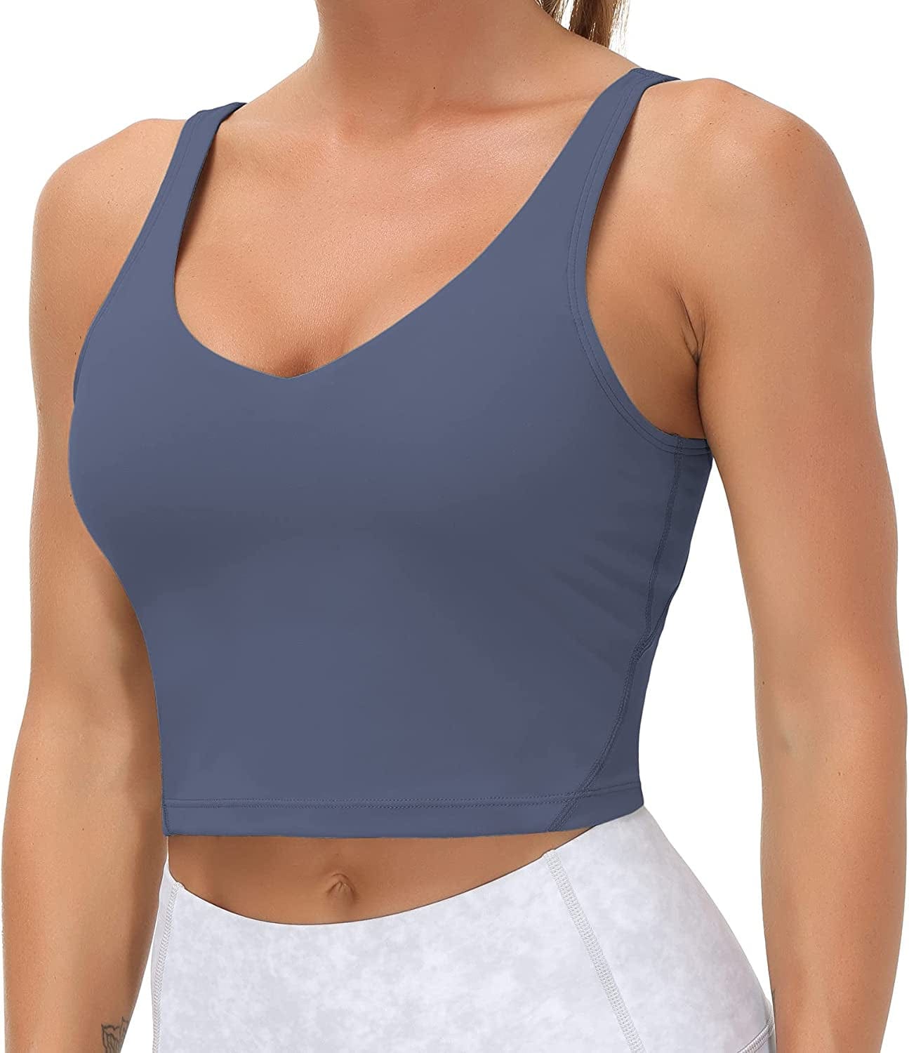 Women’S Longline Sports Bra Wirefree Padded Medium Support Yoga Bras Gym Running Workout Tank Tops Ink Blue / Large