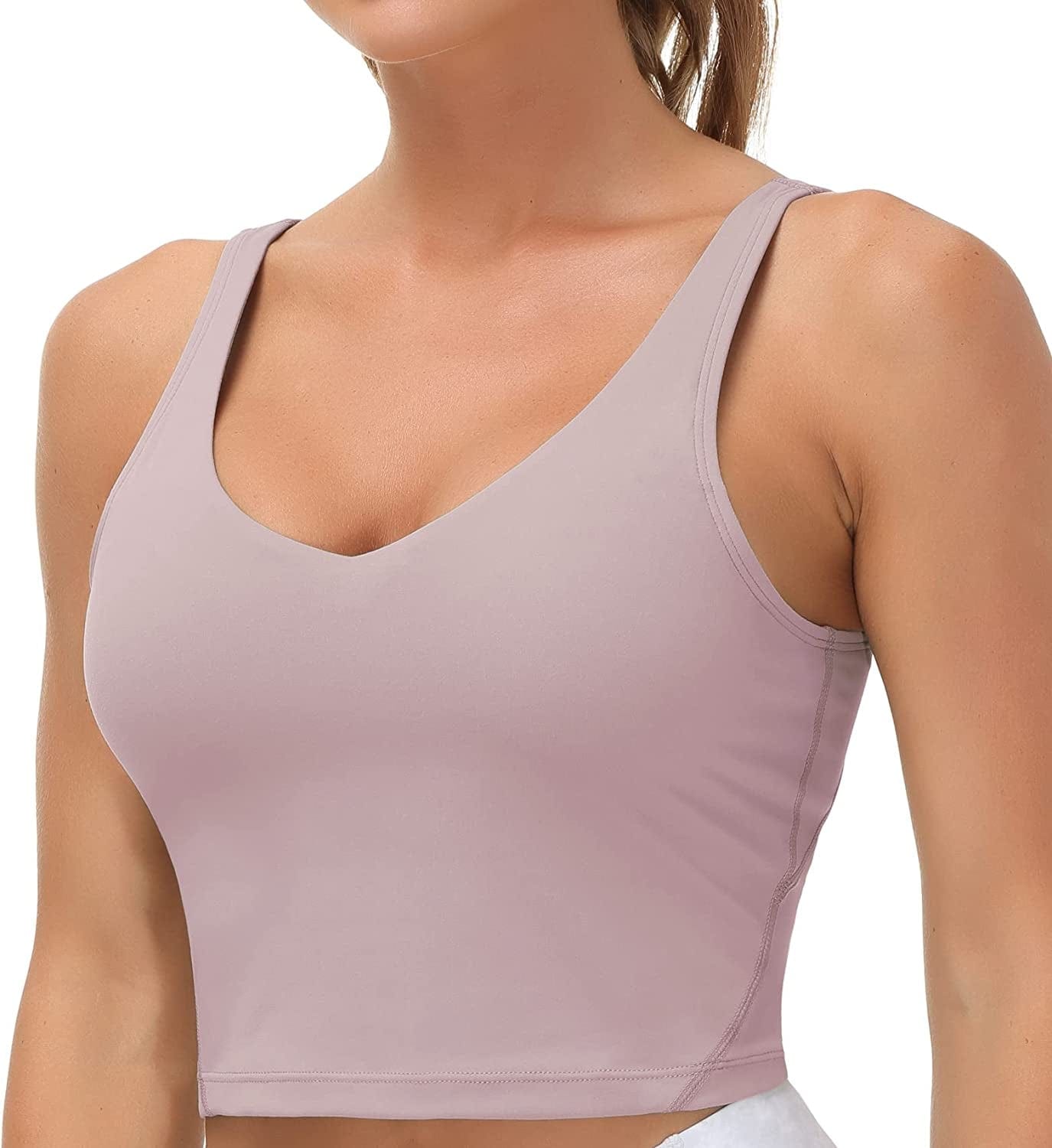 Women’S Longline Sports Bra Wirefree Padded Medium Support Yoga Bras Gym Running Workout Tank Tops Light Purple / Large