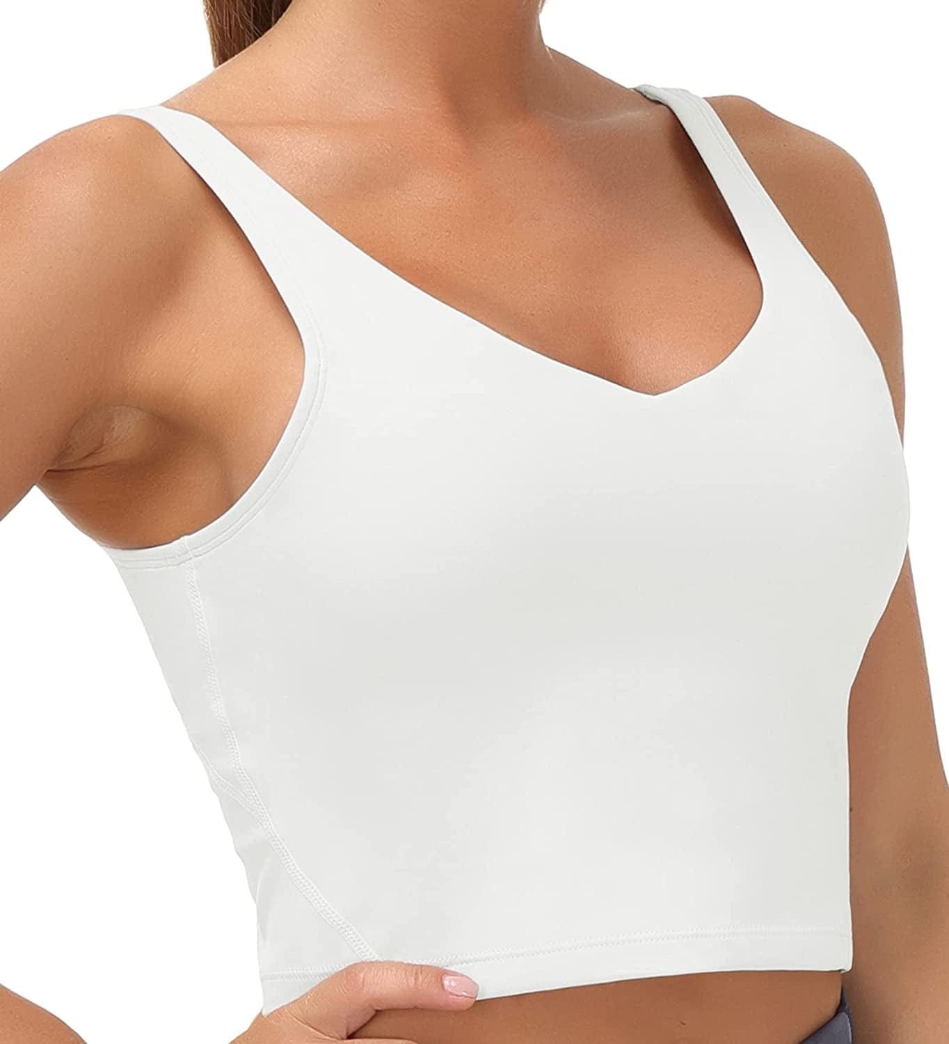 Women’S Longline Sports Bra Wirefree Padded Medium Support Yoga Bras Gym Running Workout Tank Tops Off-white / Large