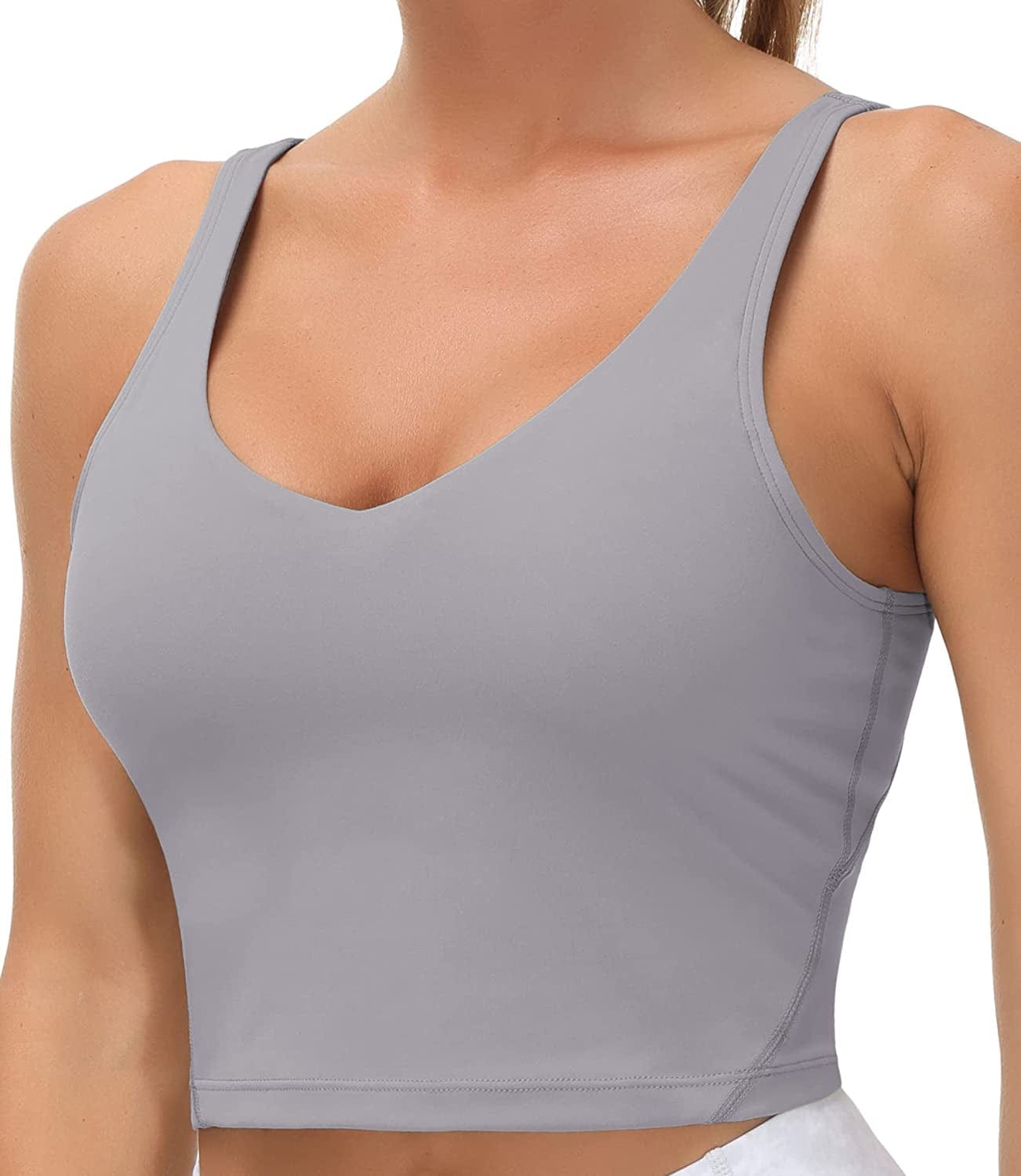 Women’S Longline Sports Bra Wirefree Padded Medium Support Yoga Bras Gym Running Workout Tank Tops Lavender Grey / Large