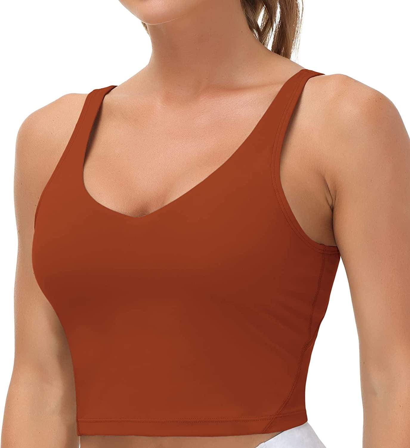 Women’S Longline Sports Bra Wirefree Padded Medium Support Yoga Bras Gym Running Workout Tank Tops Brick Red / Large