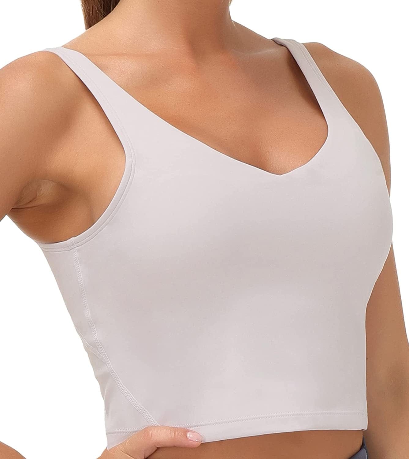 Women’S Longline Sports Bra Wirefree Padded Medium Support Yoga Bras Gym Running Workout Tank Tops Light Grey / Large
