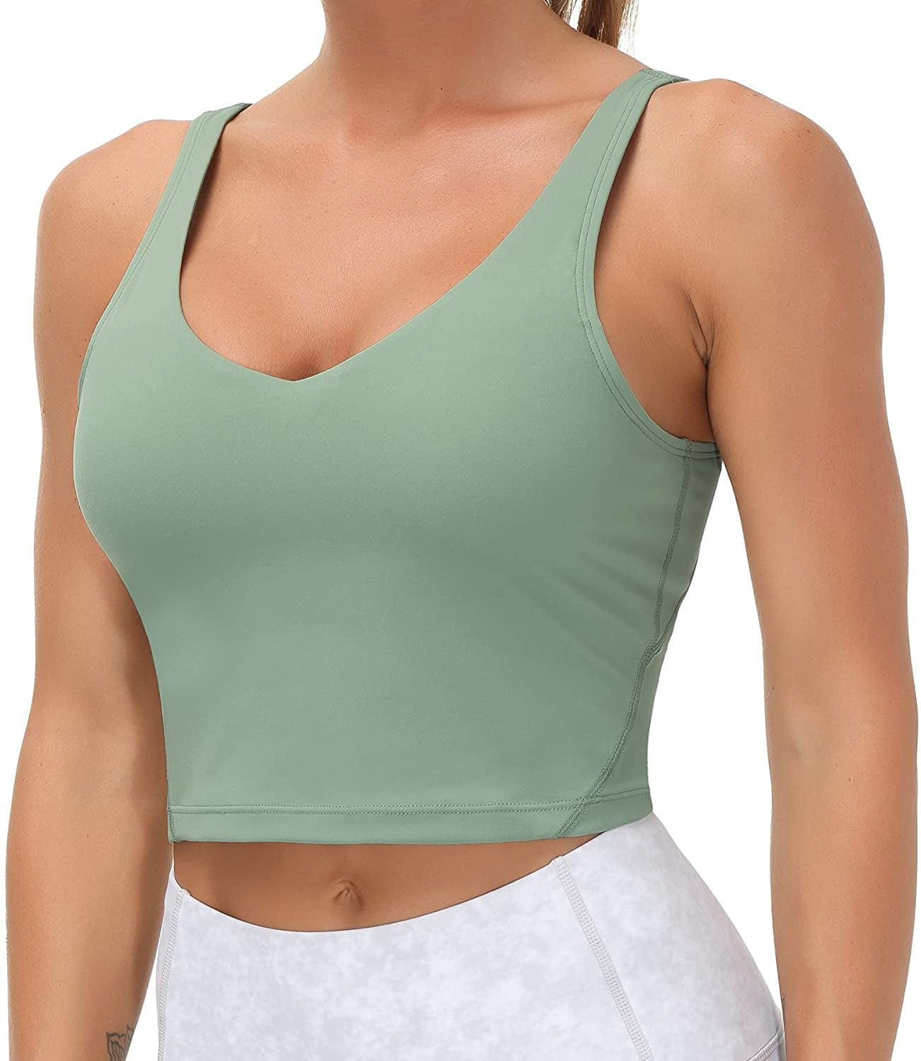 Women’S Longline Sports Bra Wirefree Padded Medium Support Yoga Bras Gym Running Workout Tank Tops Jasmine Green / Large