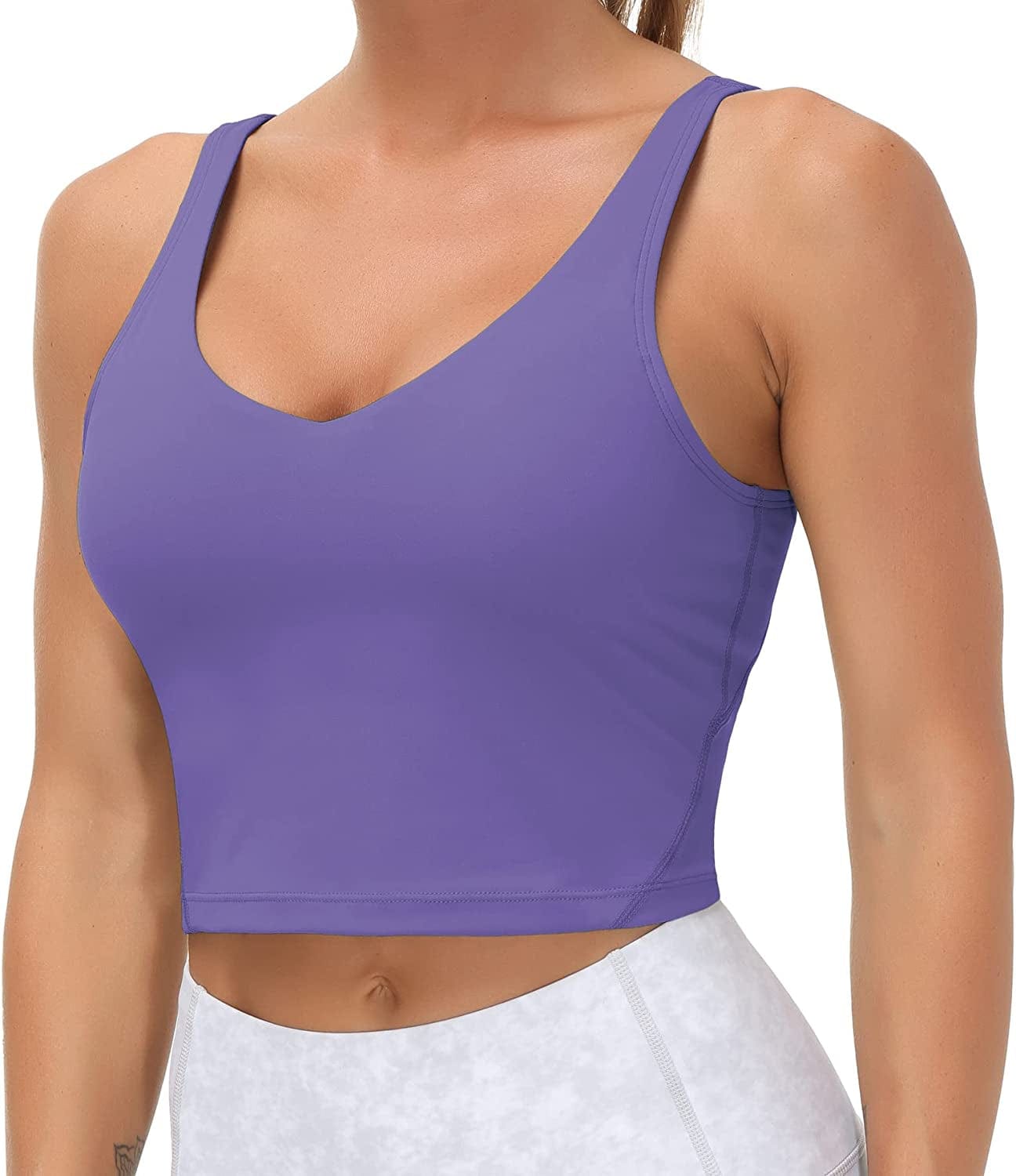 Women’S Longline Sports Bra Wirefree Padded Medium Support Yoga Bras Gym Running Workout Tank Tops Bright Purple / Large