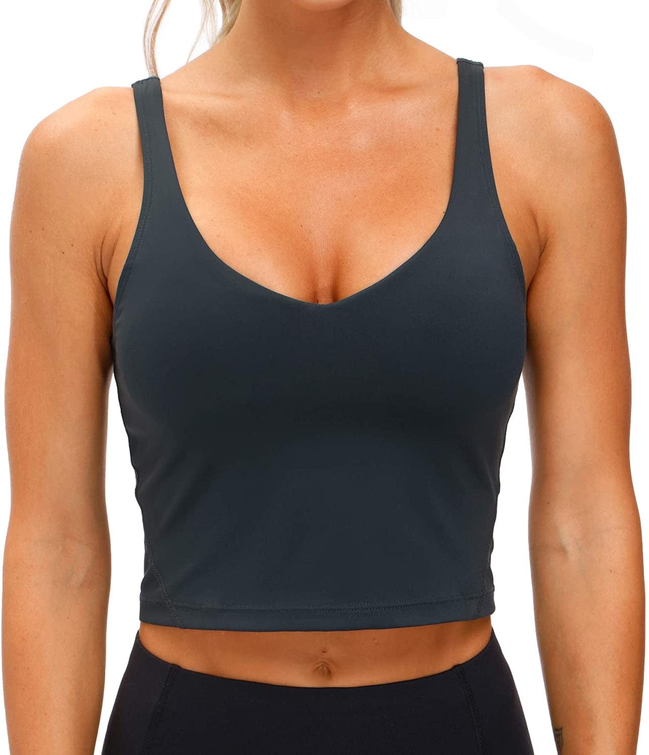 Women’S Longline Sports Bra Wirefree Padded Medium Support Yoga Bras Gym Running Workout Tank Tops