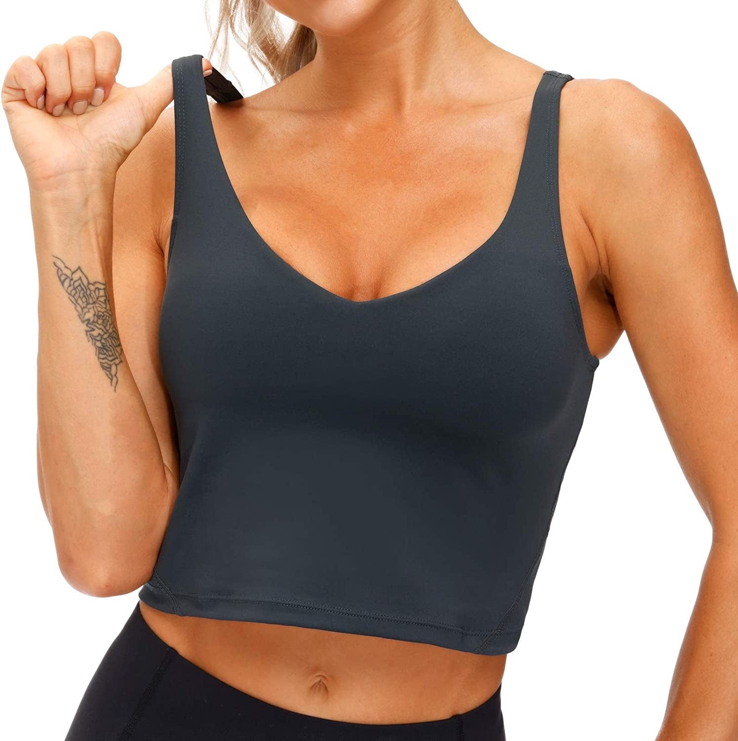 Women’S Longline Sports Bra Wirefree Padded Medium Support Yoga Bras Gym Running Workout Tank Tops