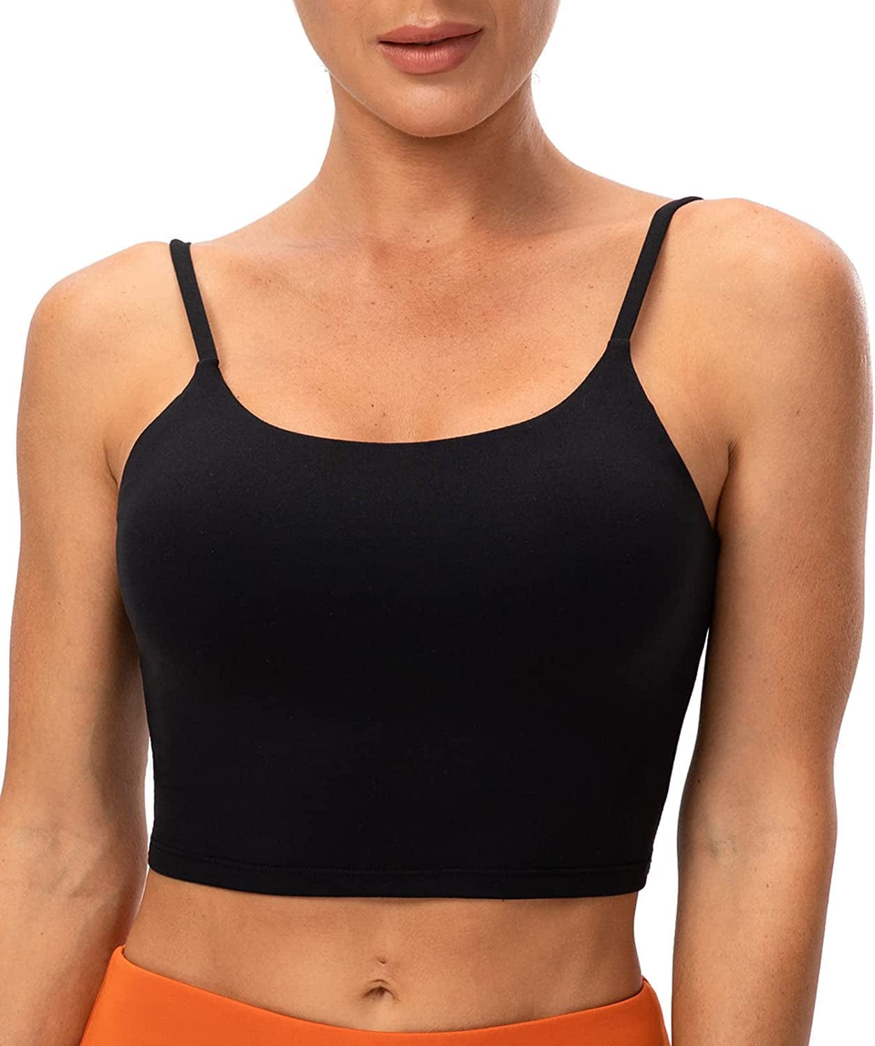 Women'S Longline Sports Bra Yoga Cami Tank Top with Built in Bra Black / Large