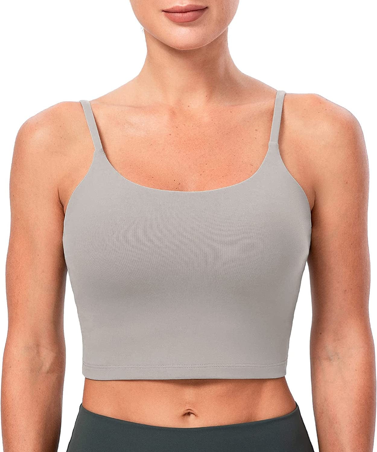 Women'S Longline Sports Bra Yoga Cami Tank Top with Built in Bra Taupe Gray / Large