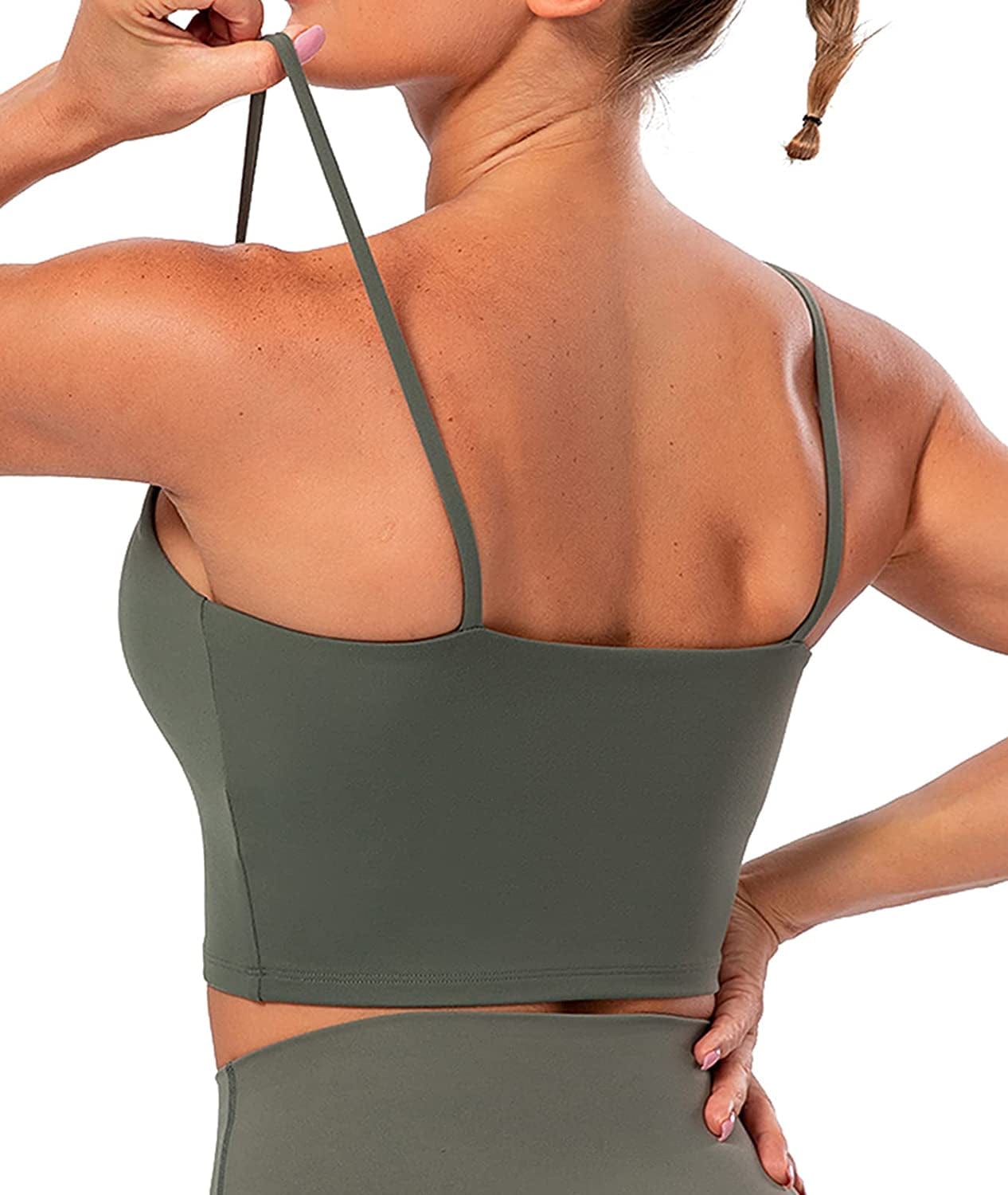 Women'S Longline Sports Bra Yoga Cami Tank Top with Built in Bra