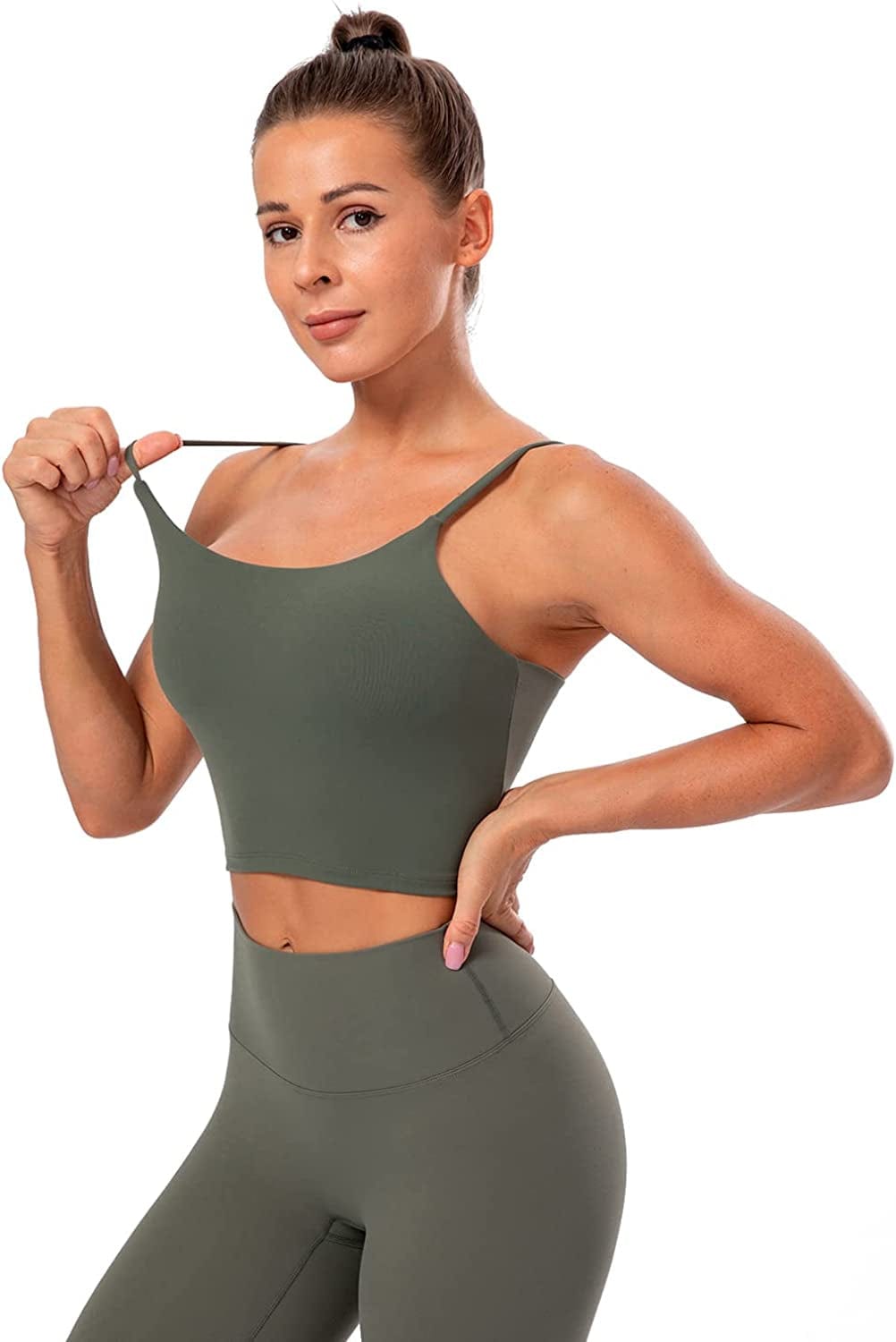 Women'S Longline Sports Bra Yoga Cami Tank Top with Built in Bra