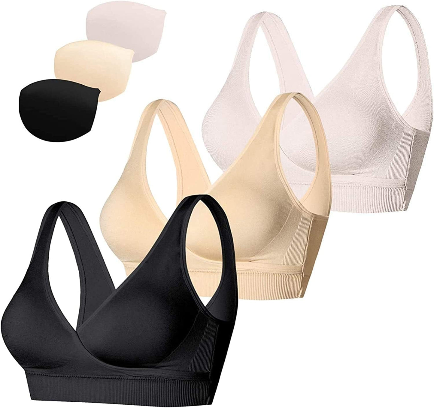 Women'S Lycra Wireless Nursing & Maternity Sleep Bra Everyday Shirts for Breastfeeding 021 Upgrade:blackbeigepink / Medium