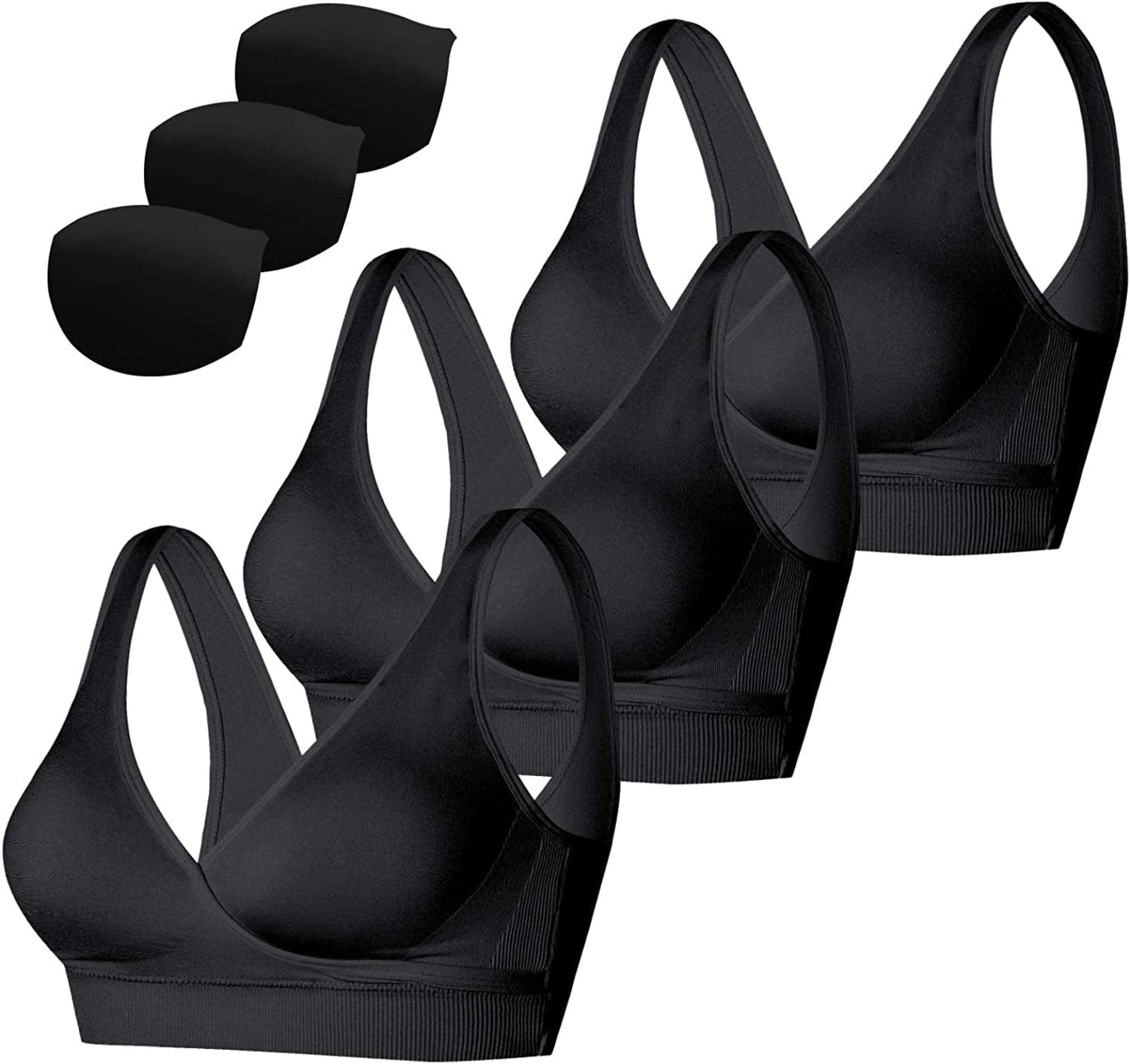 Women'S Lycra Wireless Nursing & Maternity Sleep Bra Everyday Shirts for Breastfeeding 2019 Upgrade: 3*black Padded / Medium
