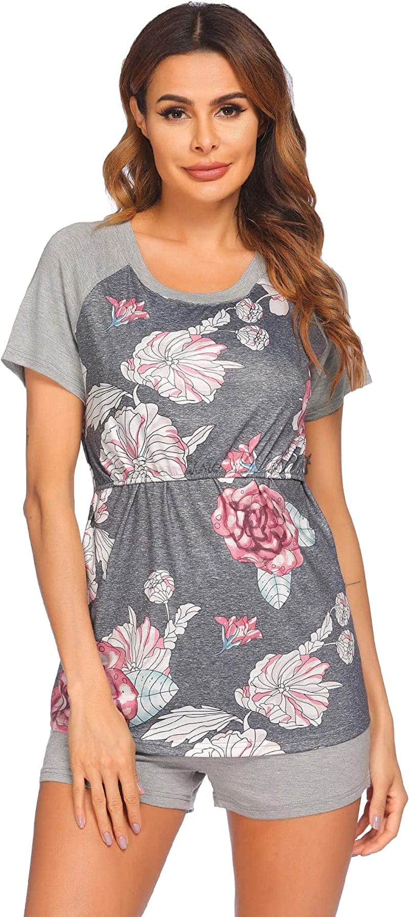 Women’S Maternity Nursing Pajamas for Hospital Short Raglan Sleeve Baseball Pregnancy Breastfeeding Sleepwear Set